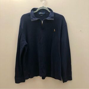 Navy Blue Quarter-Zip PulloverPolo Ralph Lauren Pony Logo French Rib Size L